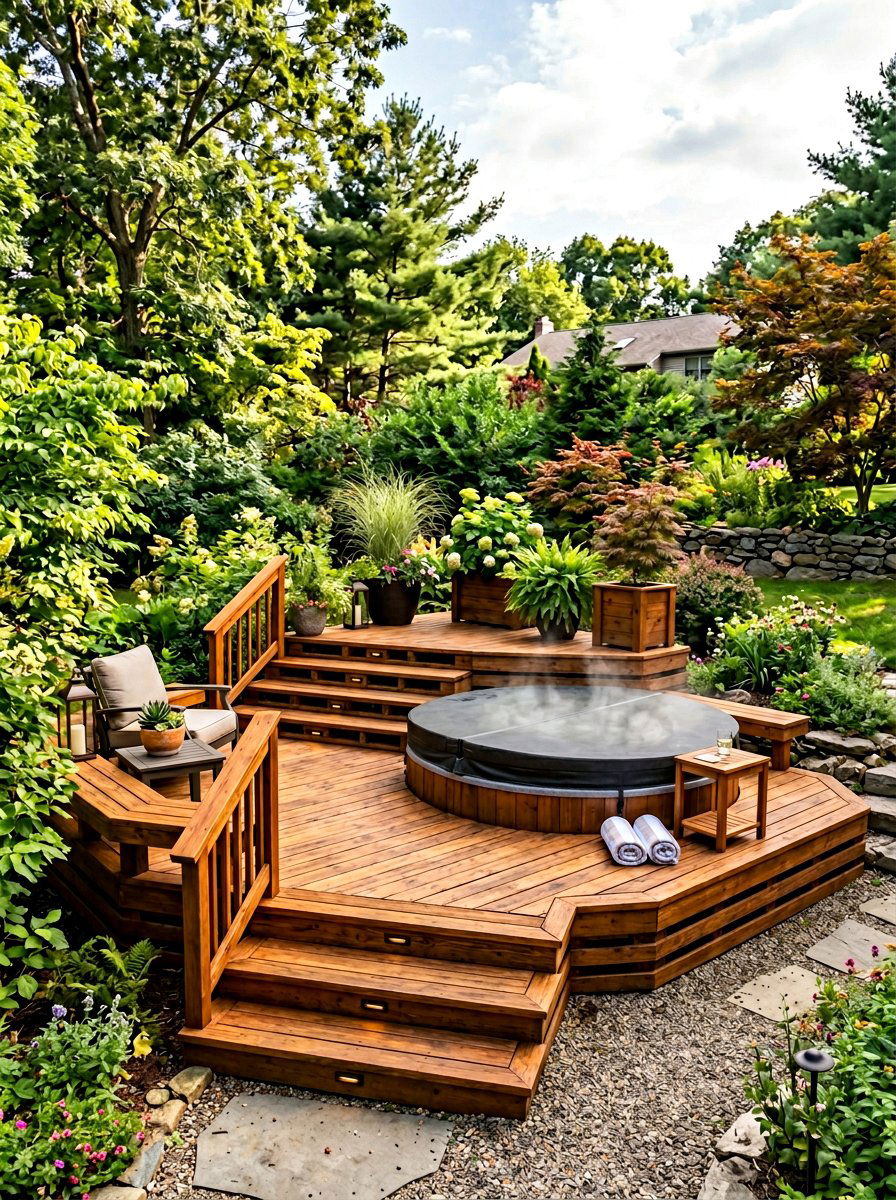 Multi Level Pallet Platform - 25 Pallet Hot Tub Surround Ideas