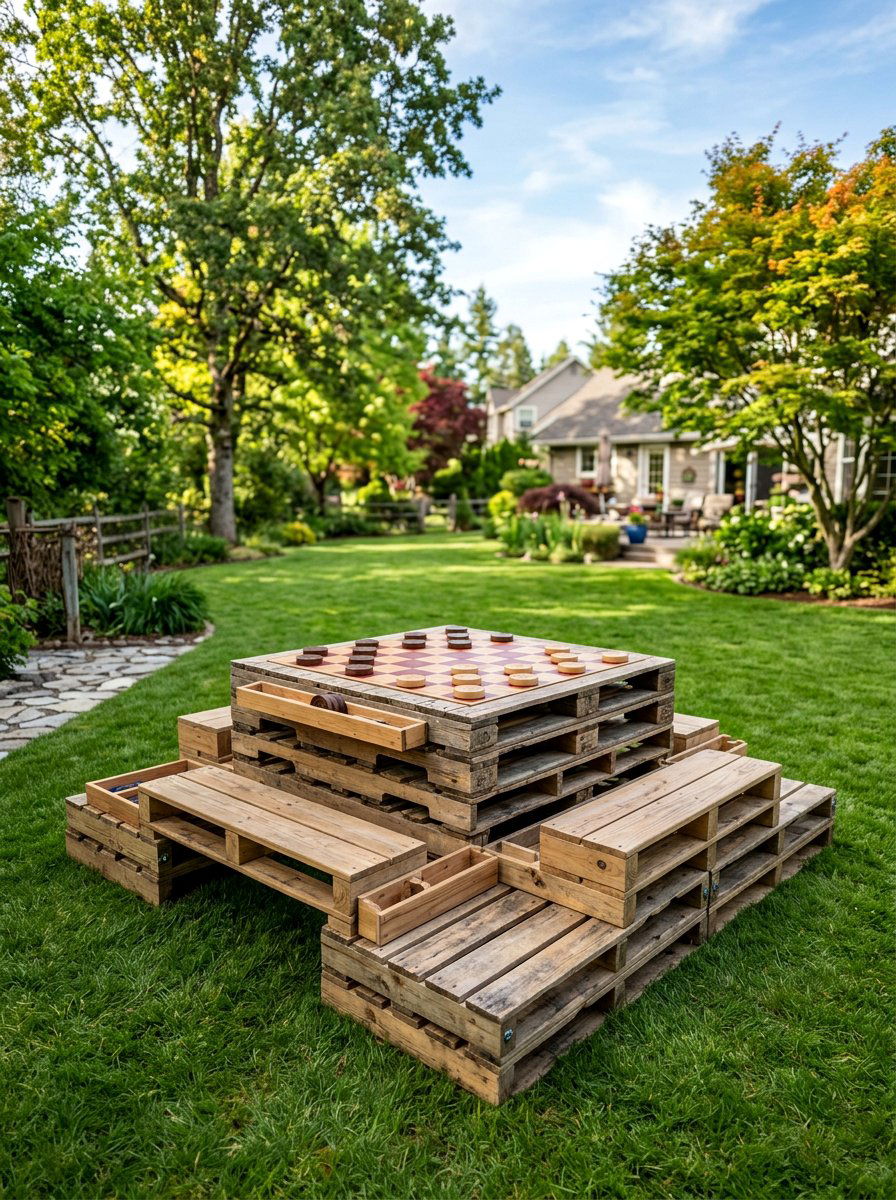 Multi Level Tiered Pallet Game Table - 25 Pallet Outdoor Chess Table Ideas