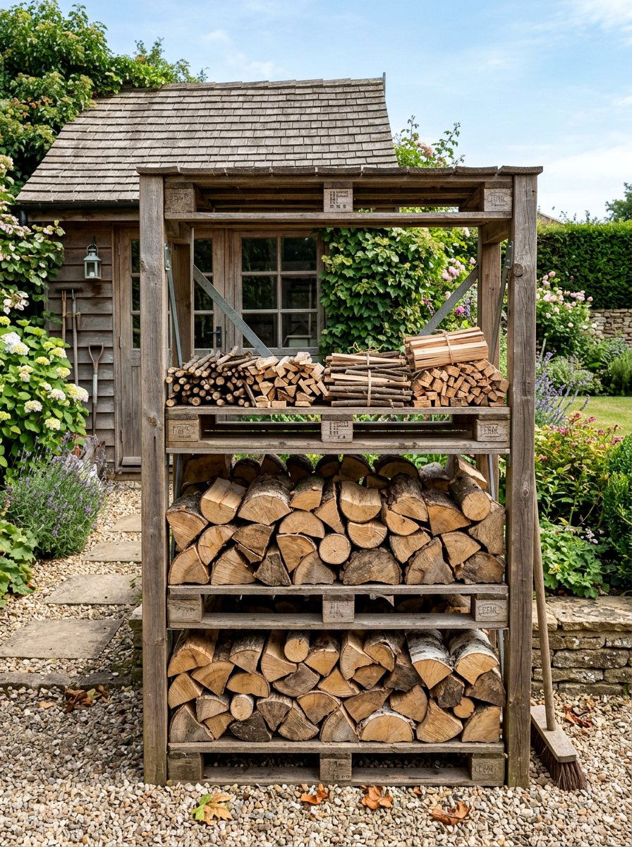 Multi Tier Pallet Storage - 25 Pallet Firewood Storage Rack Ideas