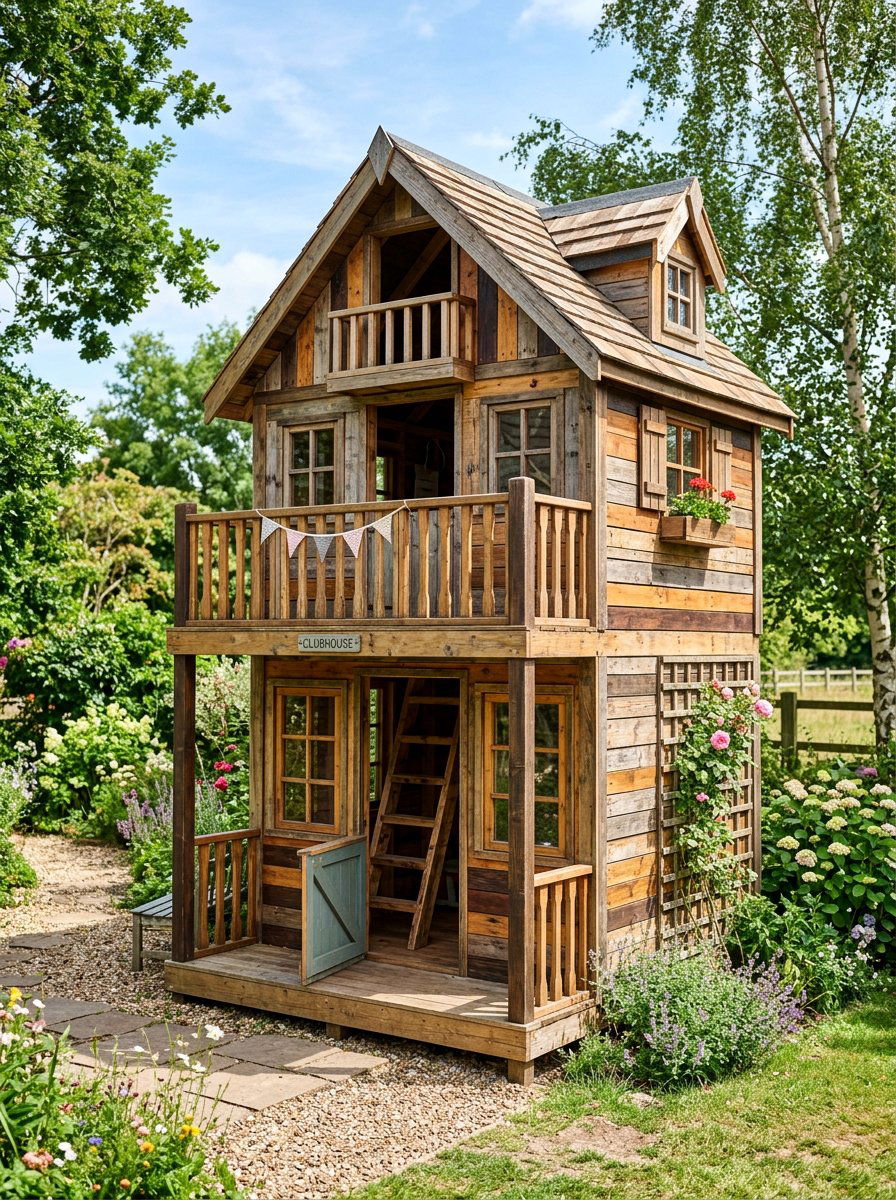 Multi level pallet playhouse - 25 Pallet Playhouse for Kids Ideas