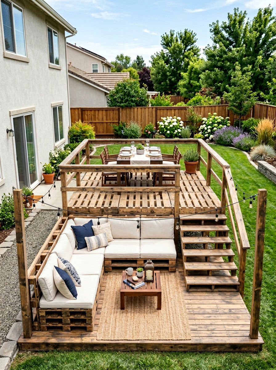 Multi level pallet stage - 25 Pallet Stage for Backyard Ideas