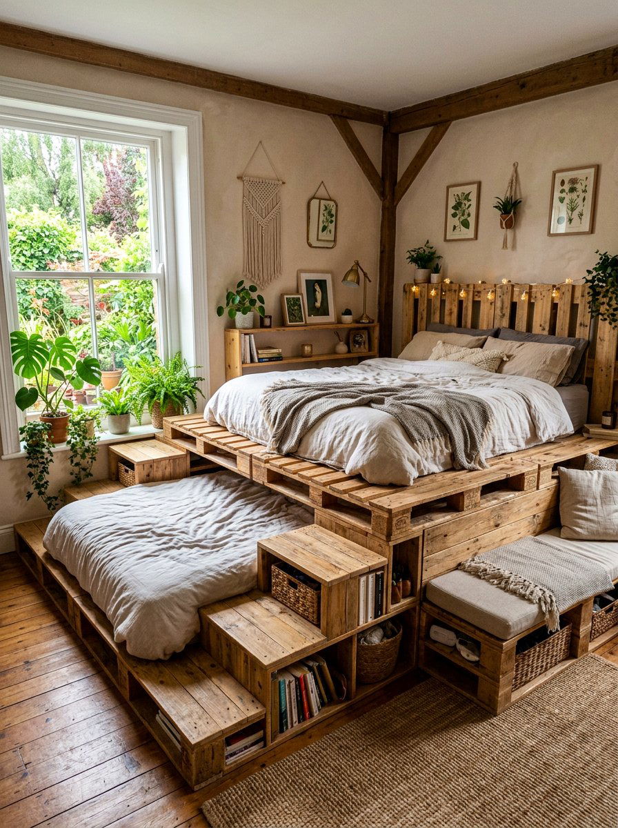 Multi tier pallet bed - 25 Pallet bed ideas for small bedroom