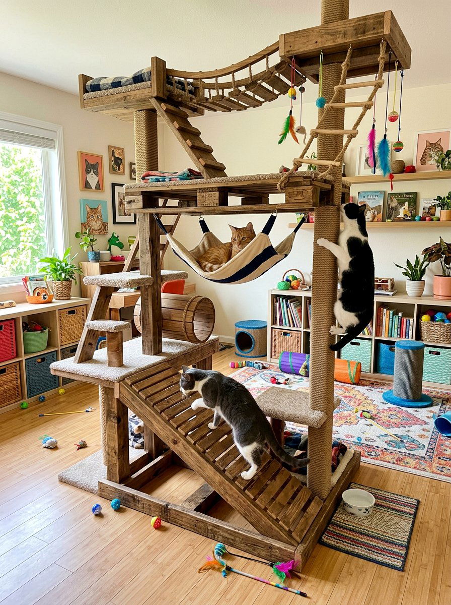Multilevel cat activity center - 25 pallet cat tree ideas