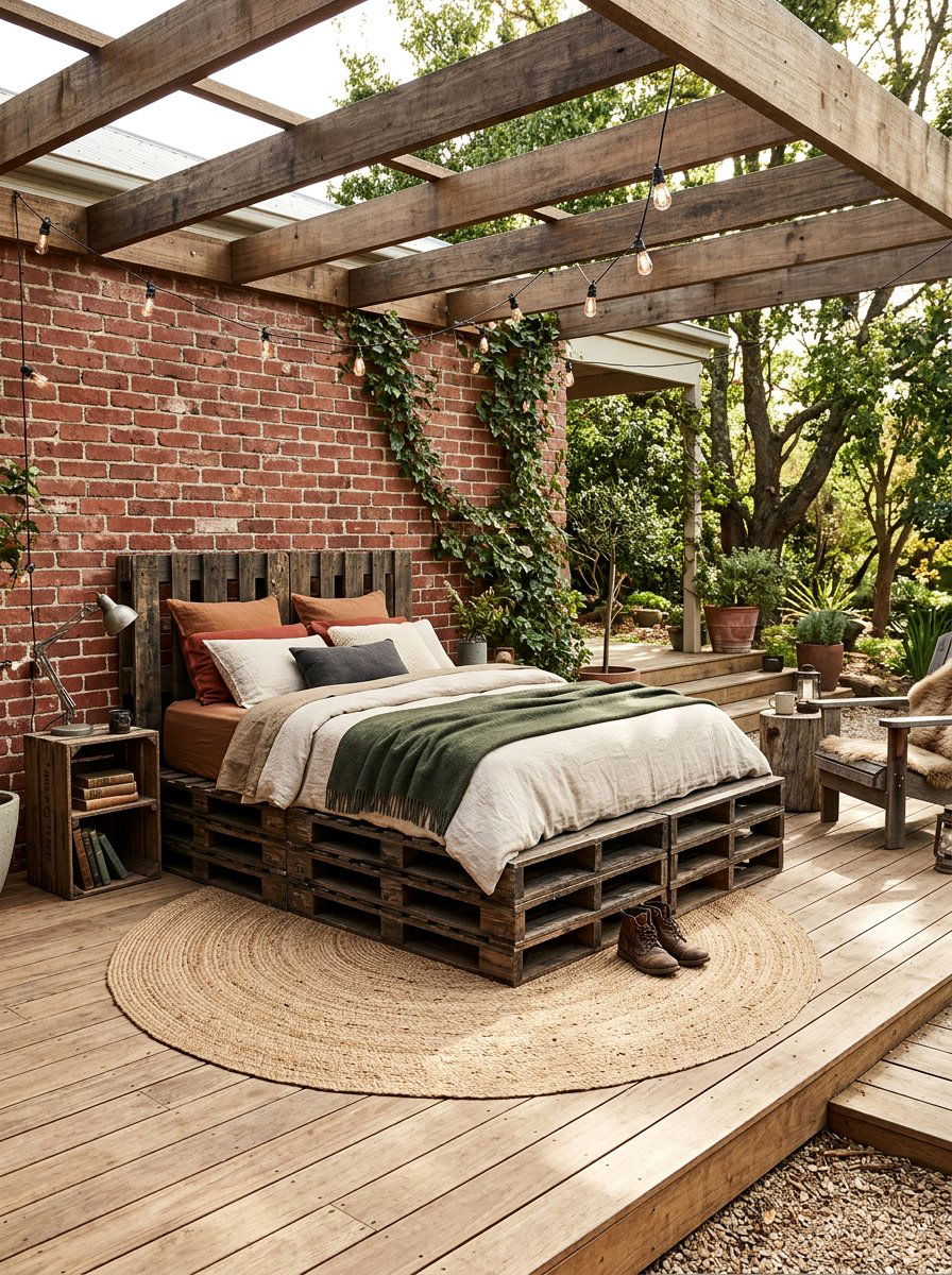 Multiple level pallet bed design - 25 Queen size pallet bed ideas