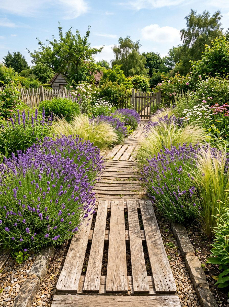 Narrow pallet garden trail - 25 Pallet Garden Pathway Ideas