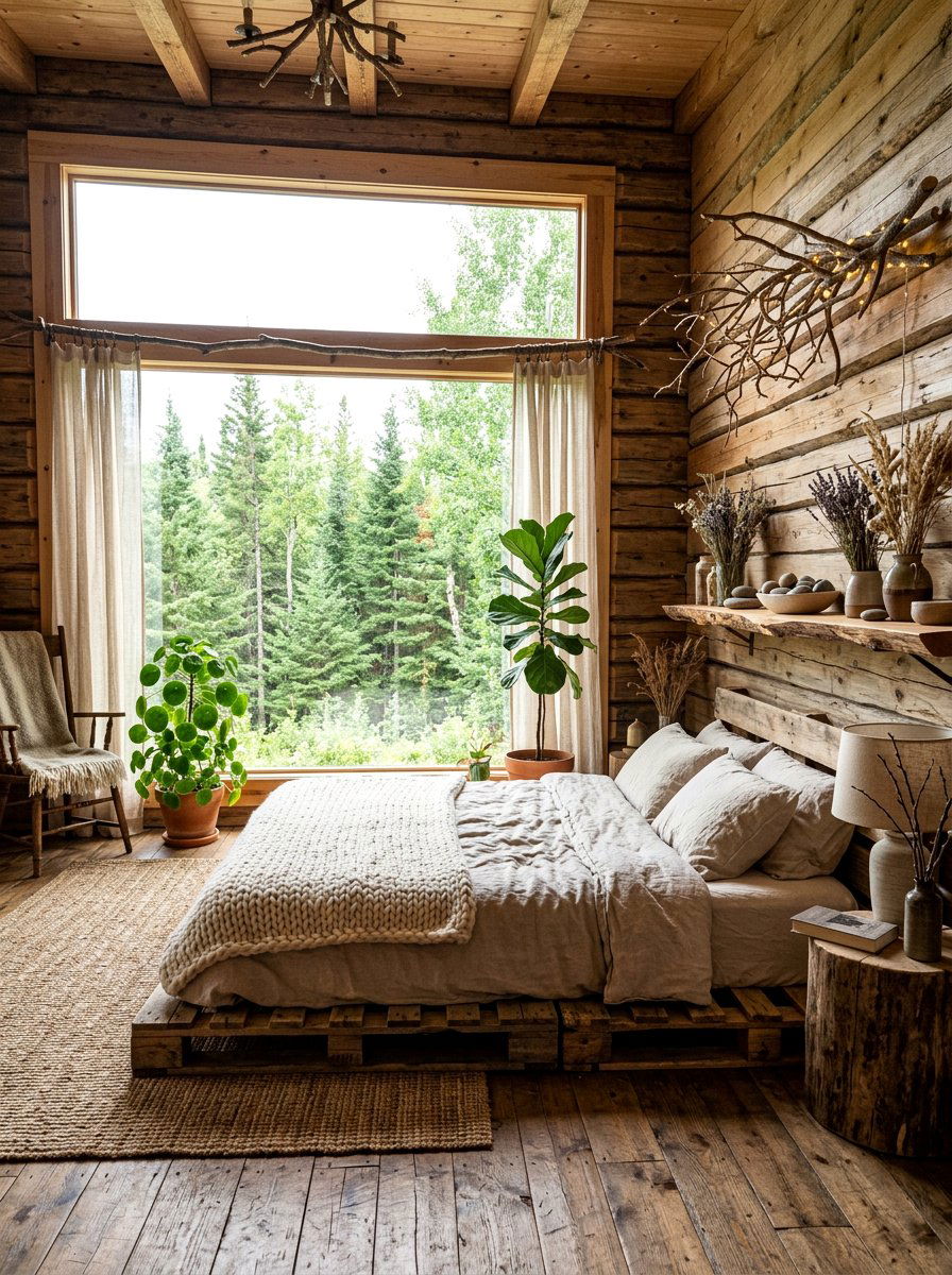 Natural Cabin Bedroom - 25 Pallet bed ideas for cabin