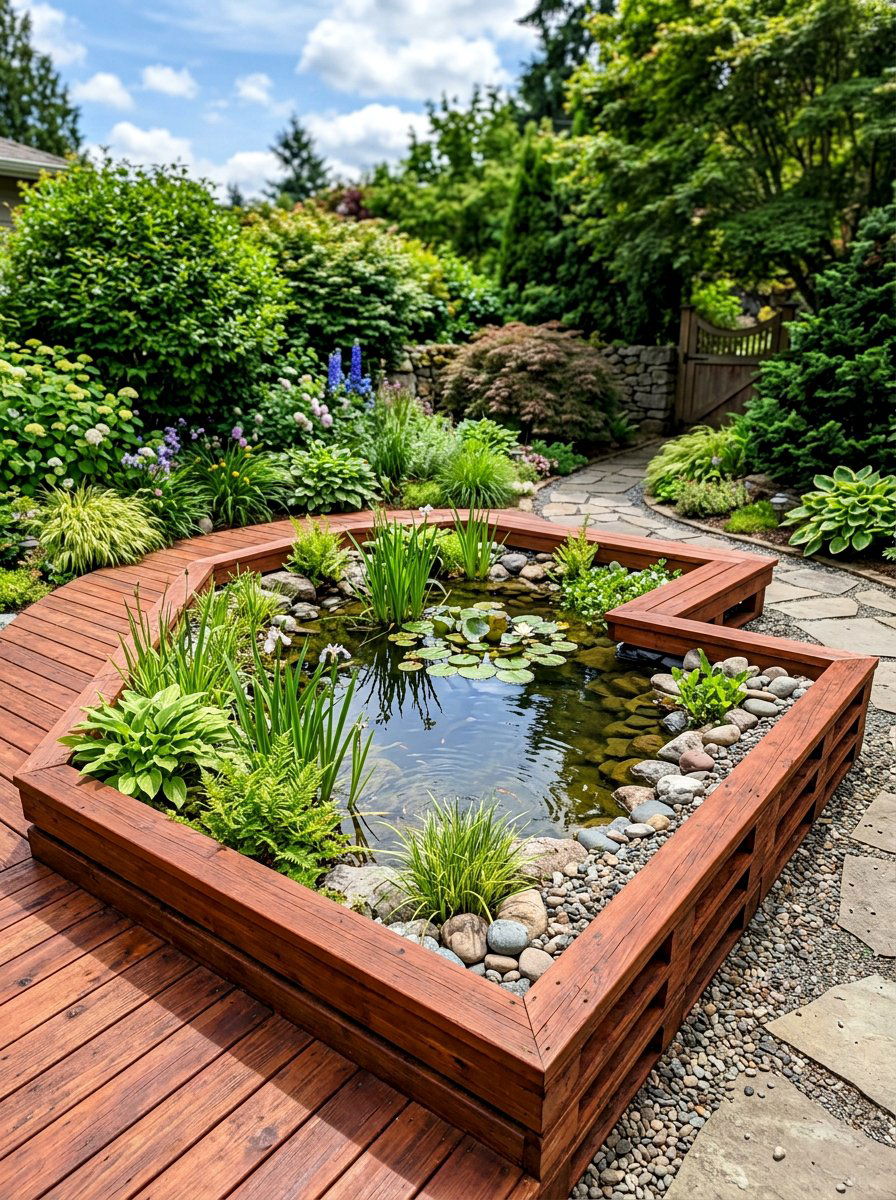 Natural Cedar Stain Pallet Frame - 25 Pallet Pond Surround Ideas