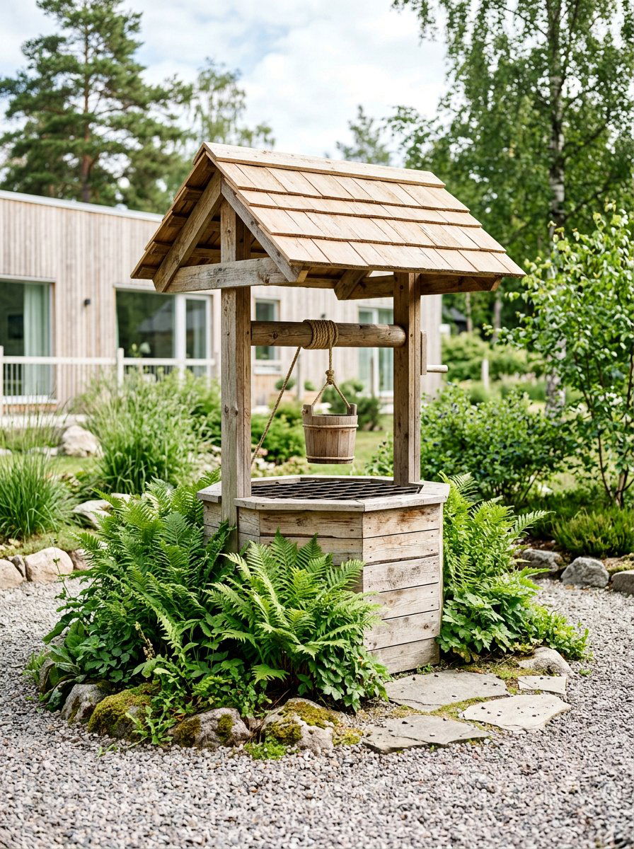 Natural Finish Pallet Well - 25 Pallet Wishing Well Planter Ideas