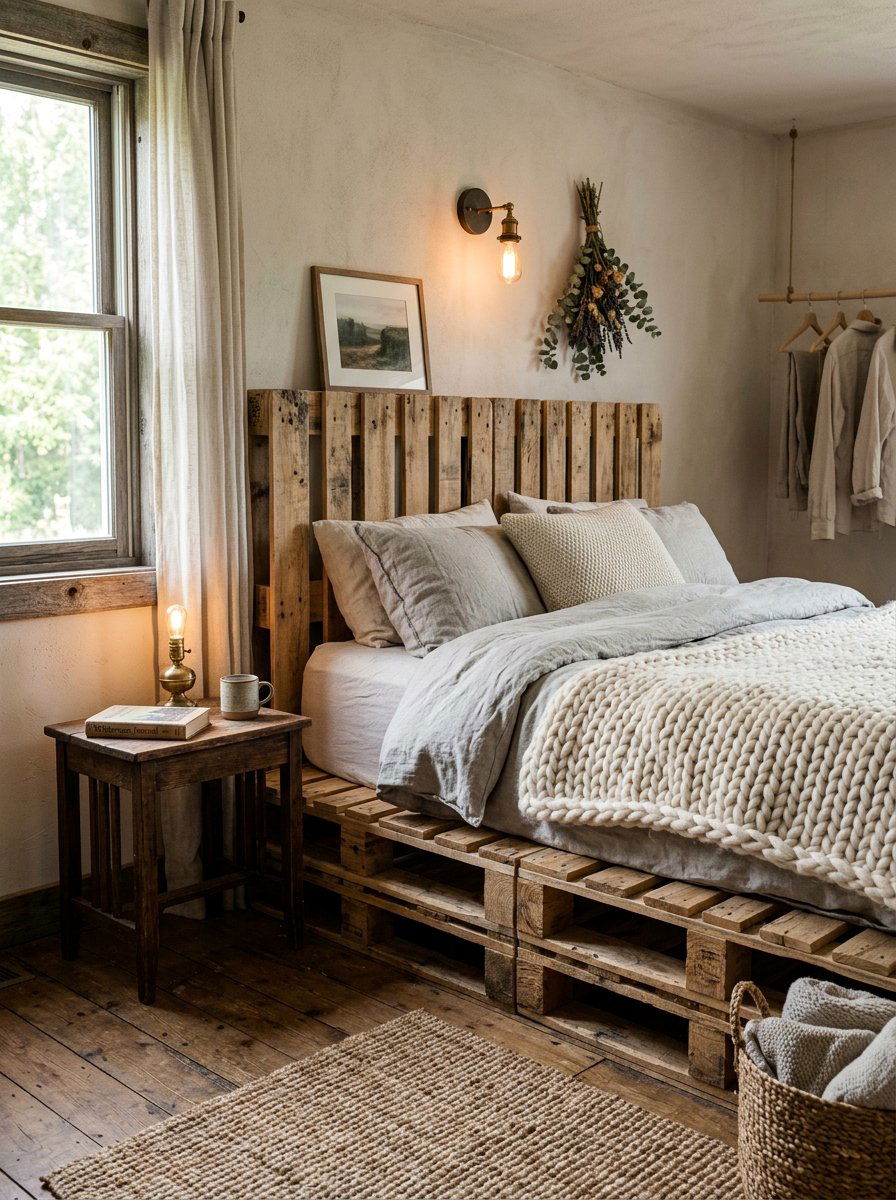 Natural wood pallet bed - 25 Pallet bed ideas for small bedroom