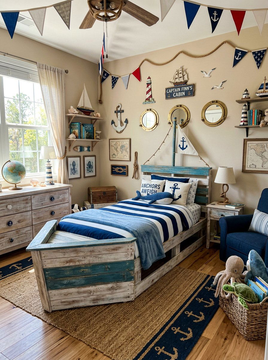 Nautical themed kids pallet room - 25 Pallet Bed ideas for Kids