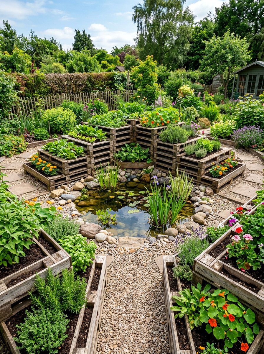 Nested Pallet Garden Beds - 25 Pallet Pond Surround Ideas