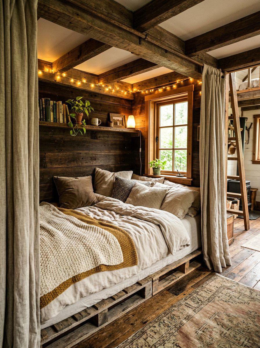 Nook Pallet Bed - 25 Pallet bed ideas for tiny house