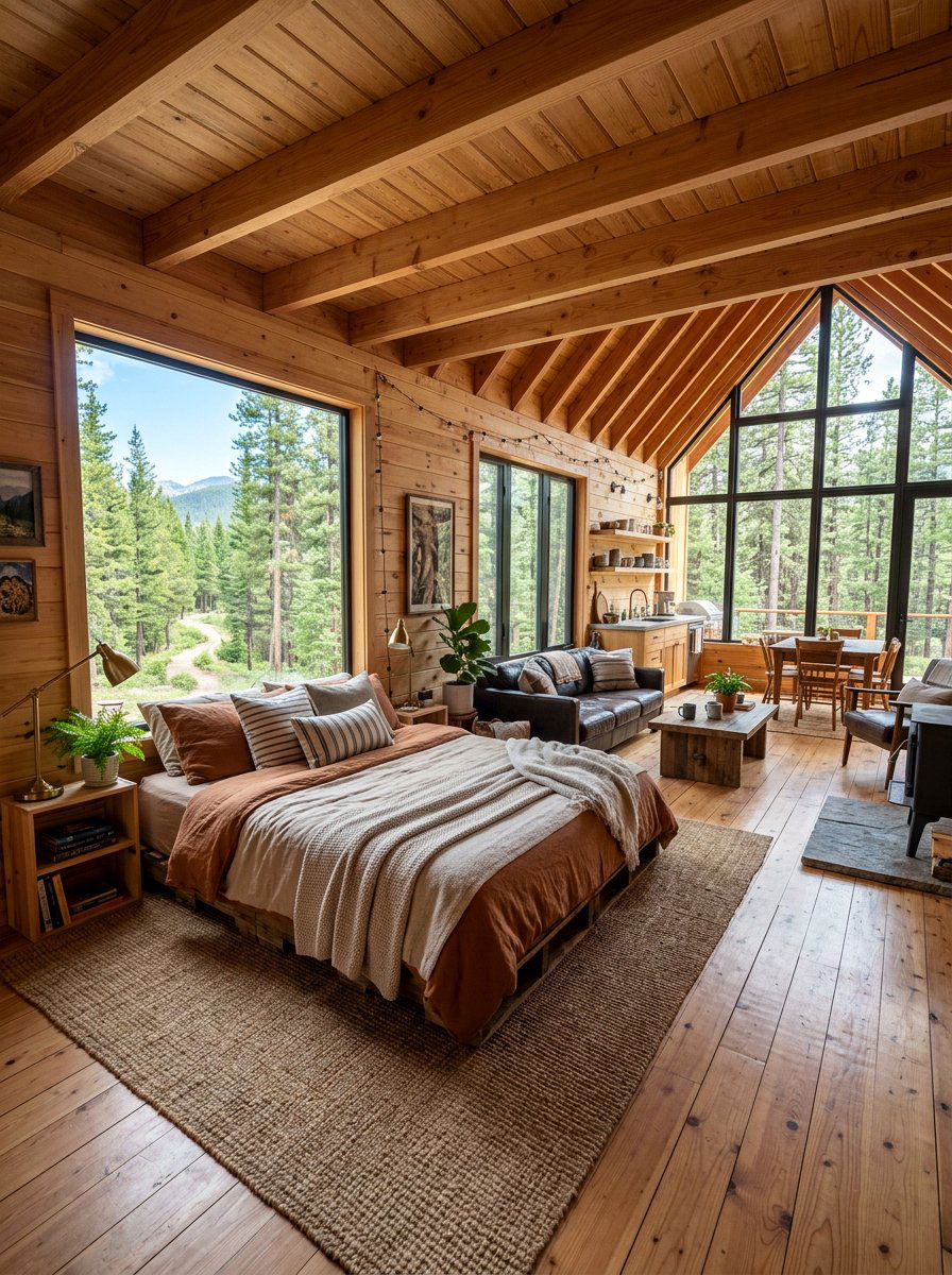 Open Cabin Bedroom - 25 Pallet bed ideas for cabin