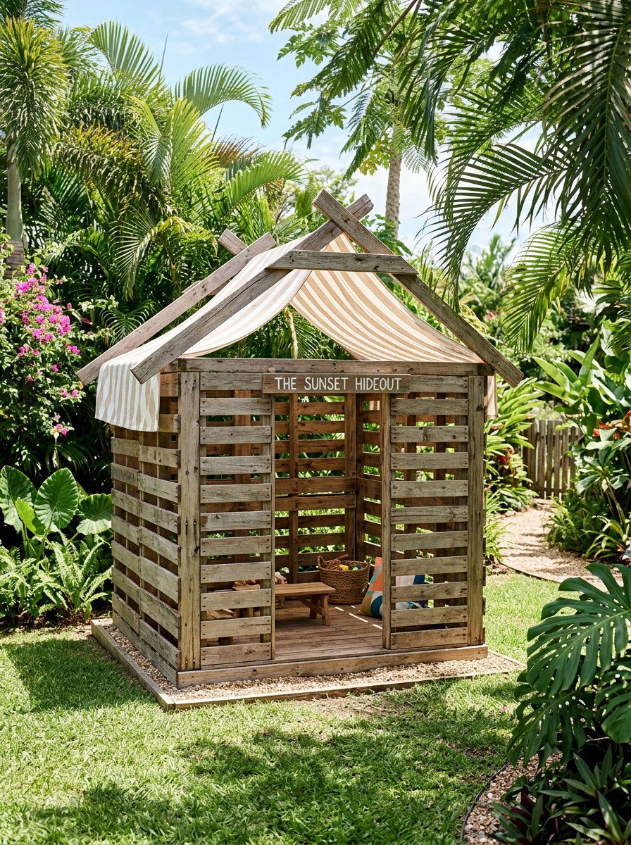 Open air pallet playhouse - 25 Pallet Playhouse for Kids Ideas