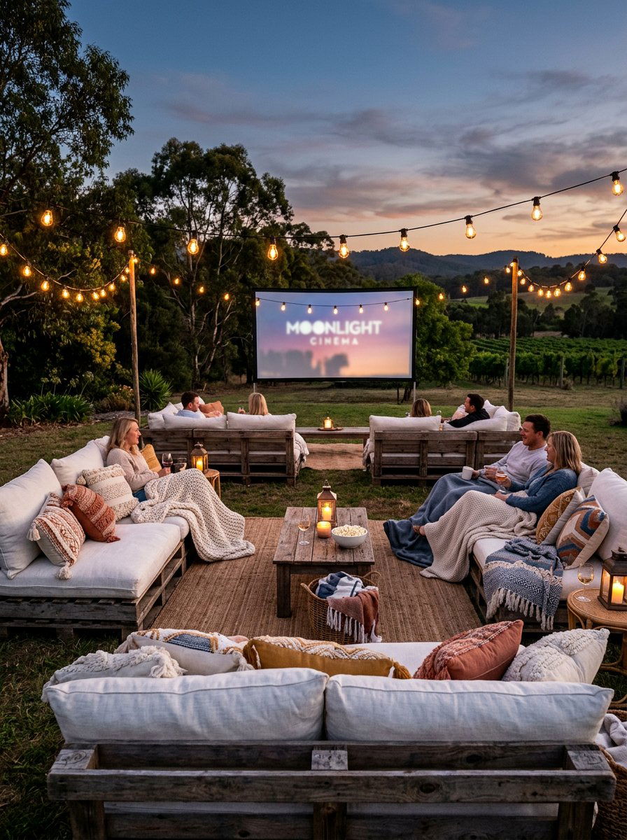 Outdoor Cinema Pallet Seating - 25 Pallet Outdoor Movie Screen Ideas