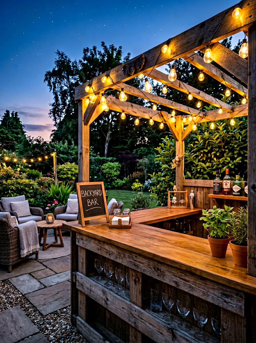 Outdoor Pallet Bar With Lights - 25 Pallet Tiki Bar Ideas