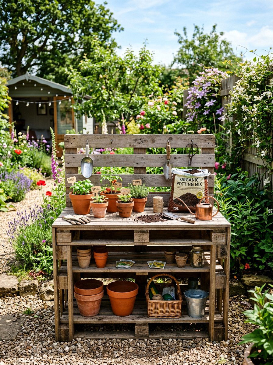 Outdoor Pallet Potting Bench - 25 Pallet Garden Tool Organizer Ideas