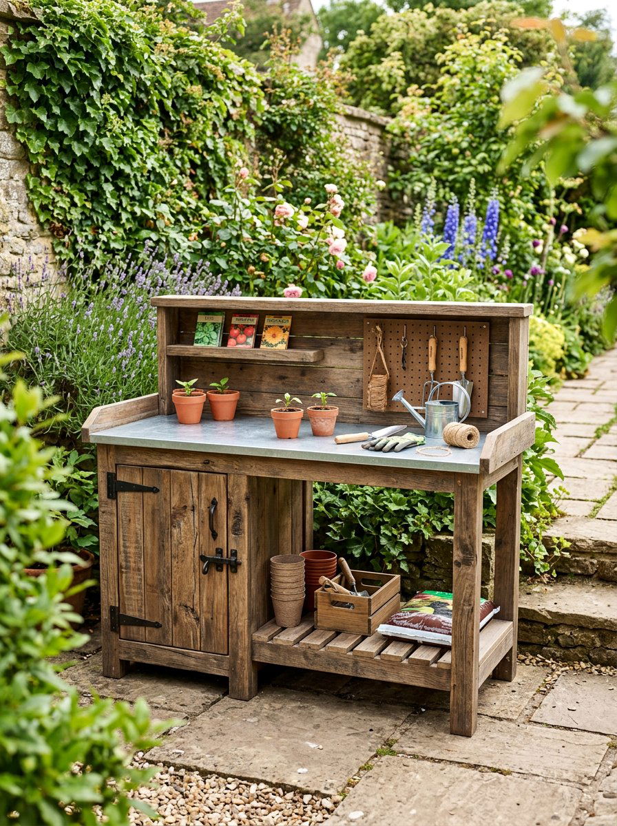 Outdoor Potting Bench With Cabinet - 25 Pallet Potting Bench Ideas