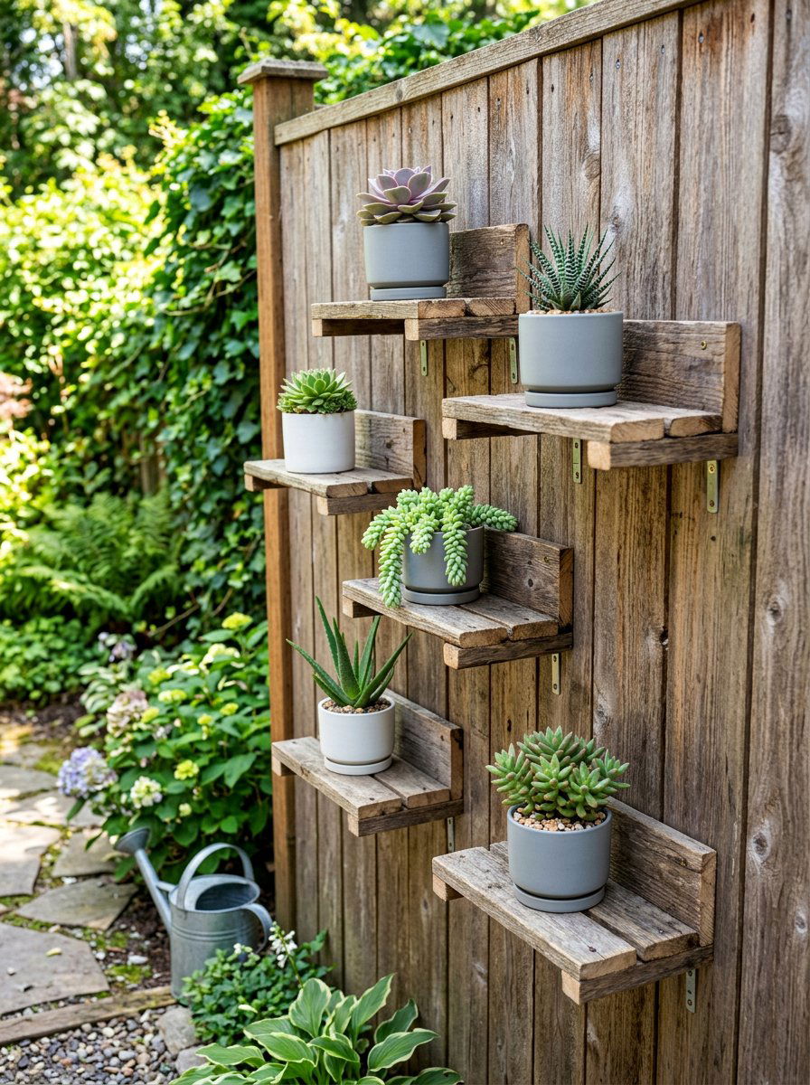 Outdoor Wall Shelf - 25 Pallet Succulent Garden Ideas