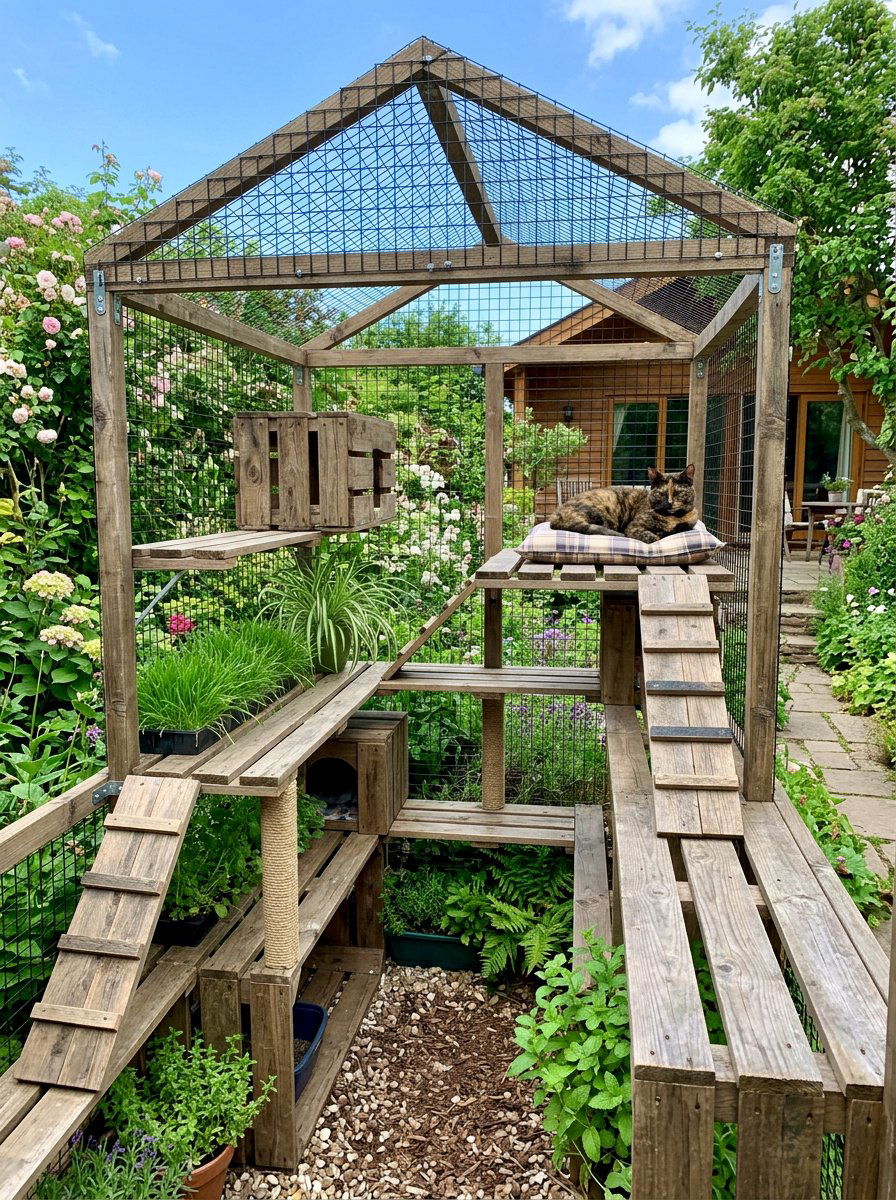 Outdoor catio pallet furniture - 25 pallet cat tree ideas