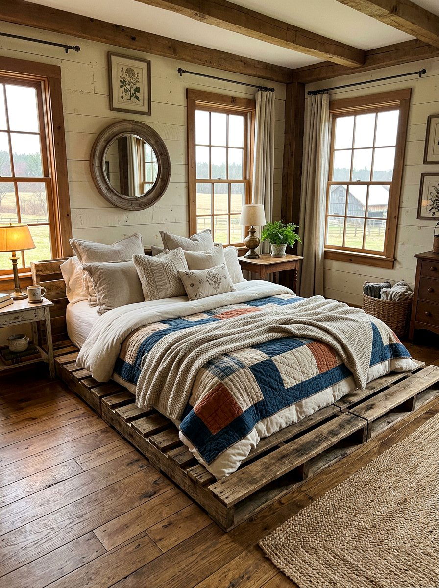 Oversized Pallet Bed - 25 Farmhouse pallet bed ideas