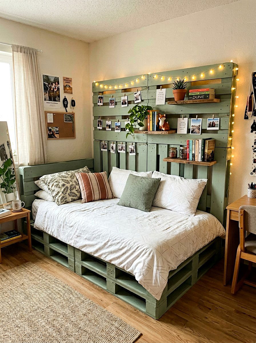 PALLET BED HEADBOARD DORM - 25 Pallet bed ideas for college dorm