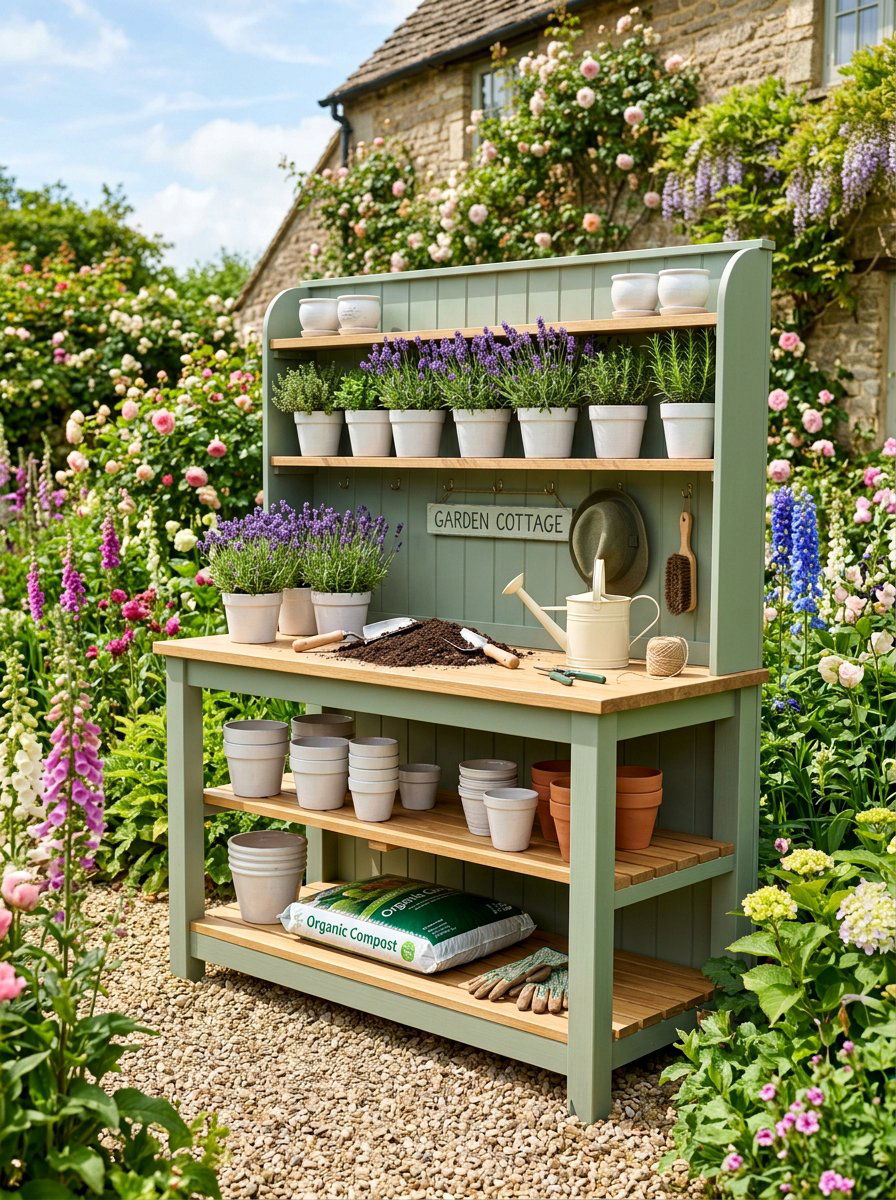 Painted Garden Potting Station - 25 Pallet Potting Bench Ideas