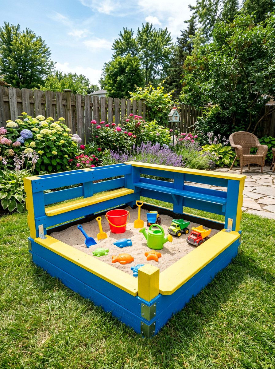 Painted Outdoor Pallet Sandbox - 25 Pallet Sandbox for Kids Ideas