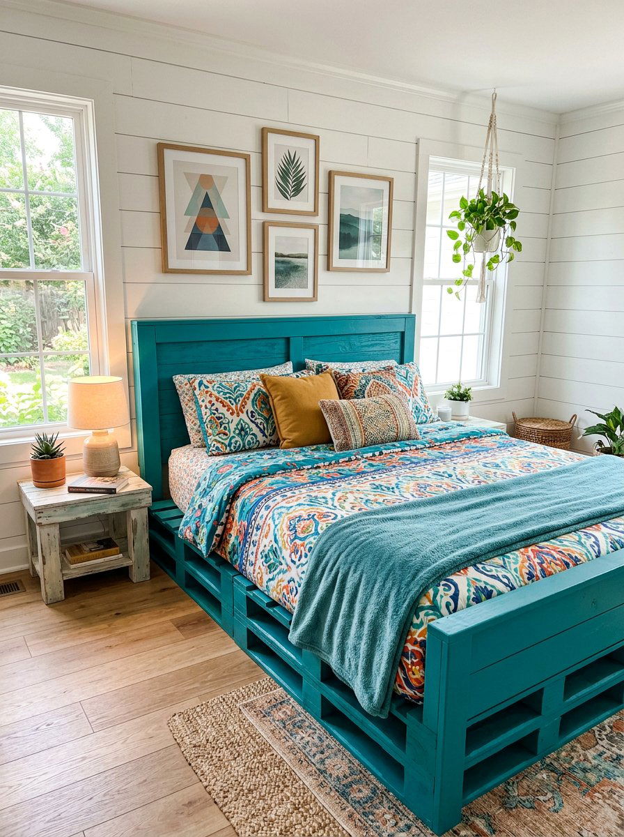 Painted Pallet Bed - 25 Pallet toddler bed ideas