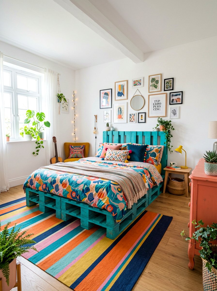 Painted Pallet Bed - 25 pallet bed ideas