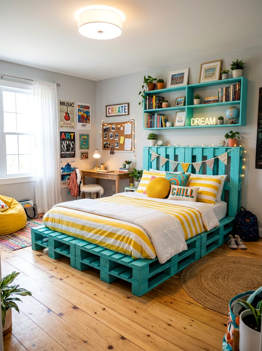 Painted Pallet Bed - 25 Pallet bed ideas for teenagers