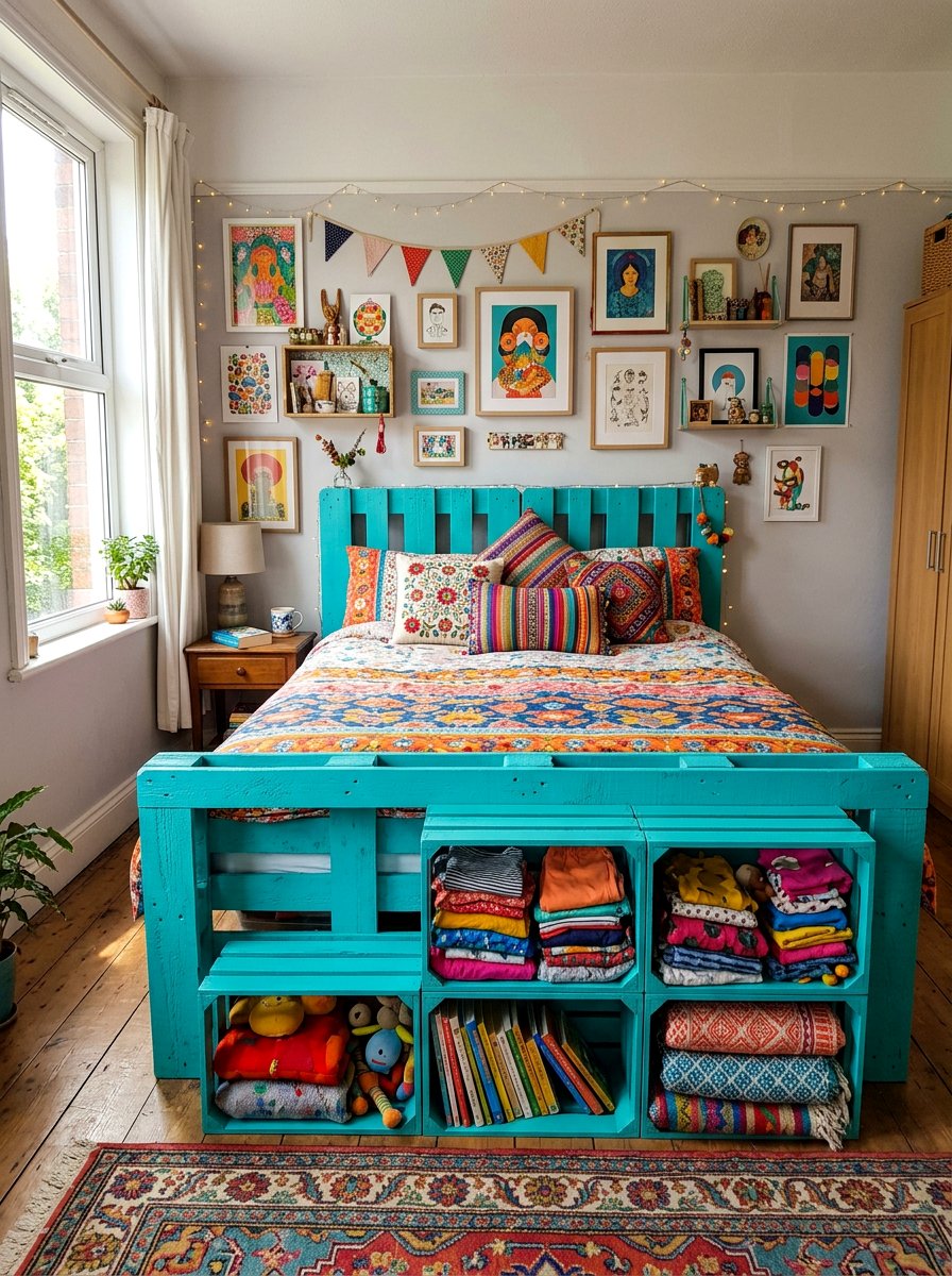 Painted Pallet Bed - 25 Pallet bed ideas with crate storage