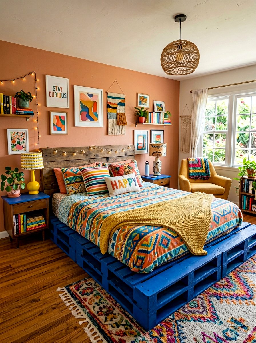 Painted Pallet Bed - 25 California king pallet bed ideas