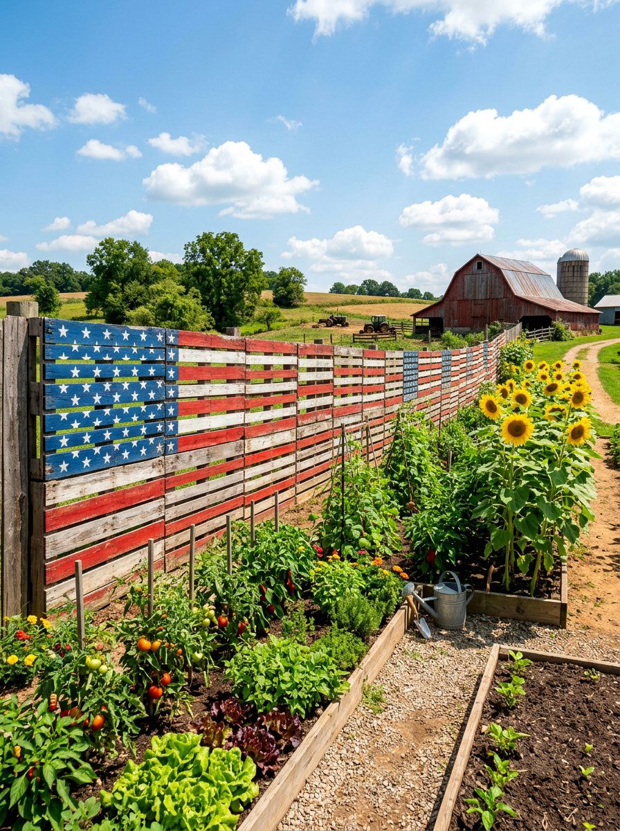 Painted Pallet Flag Fence - 25 Pallet Flag Holder Ideas
