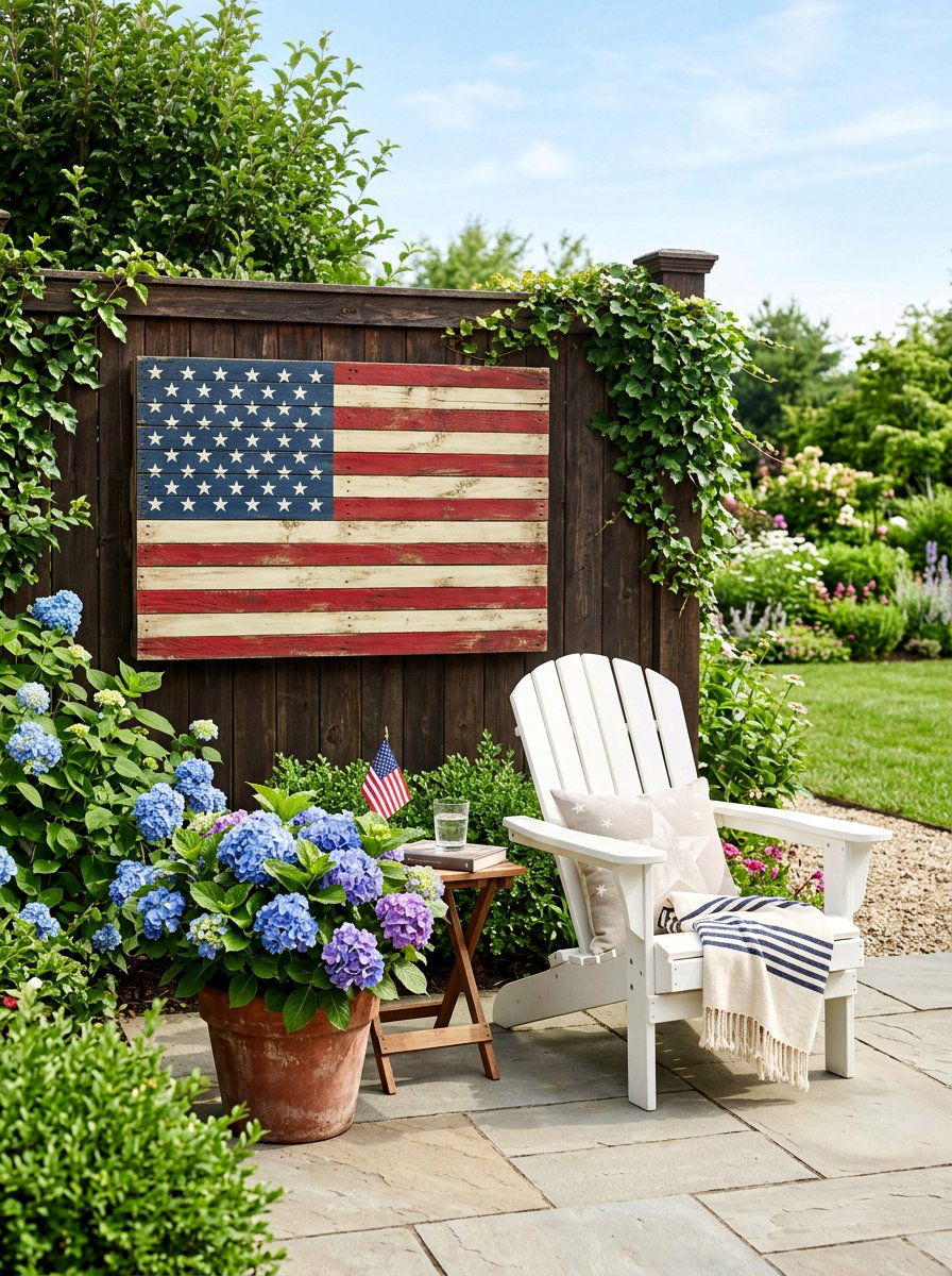Painted Pallet Flag - 25 Pallet Garden Art Ideas