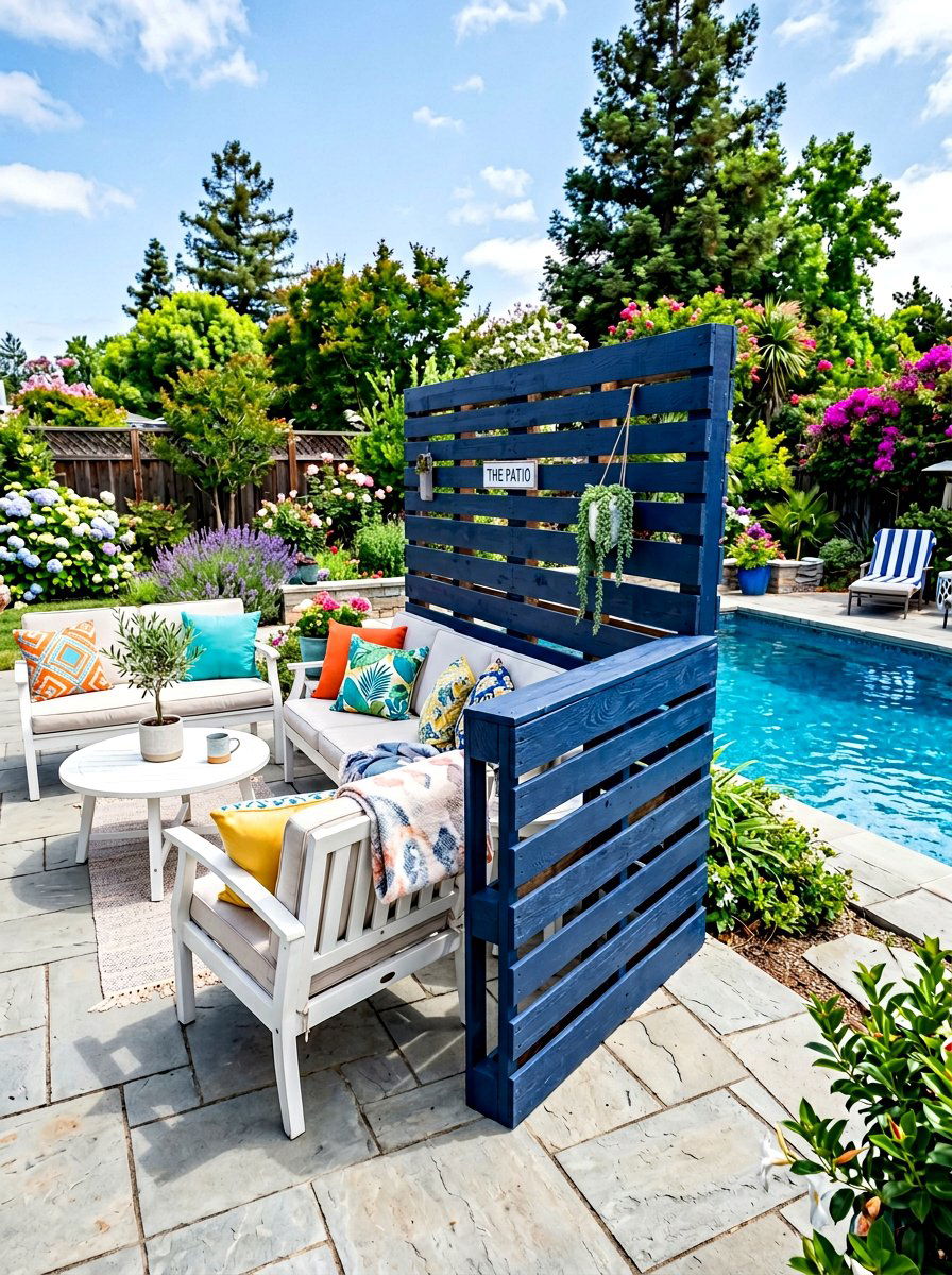 Painted Pallet Patio Divider - 25 Pallet Privacy Screen Ideas