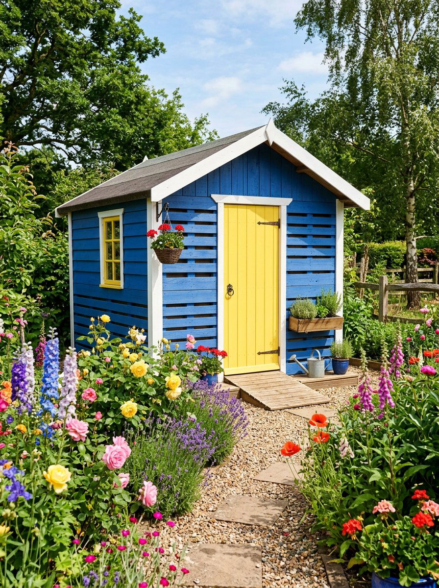 Painted Pallet Shed - 25 Pallet Garden Shed Ideas