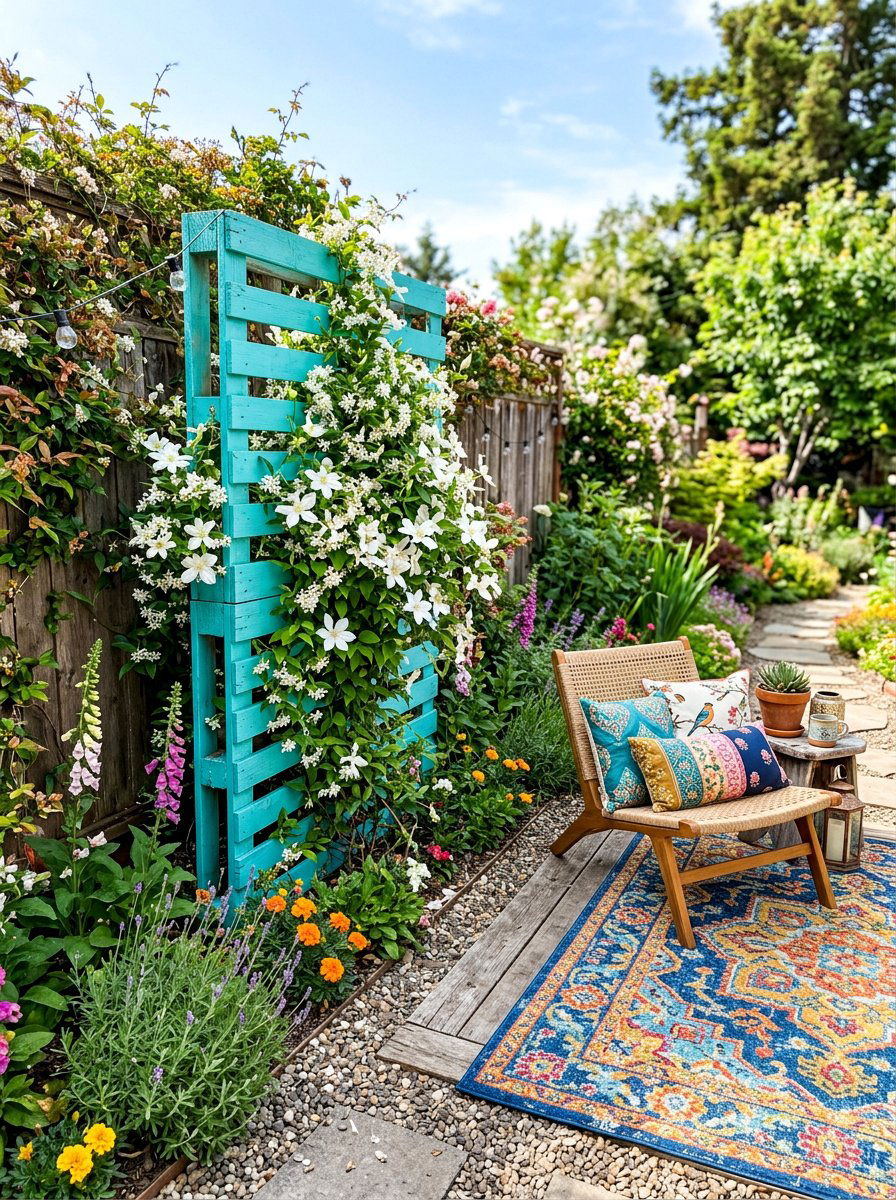 Painted Pallet Trellis - 25 Pallet Trellis for Climbing Plants Ideas