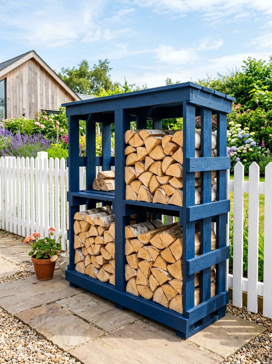 Painted Pallet Wood Rack - 25 Pallet Firewood Storage Rack Ideas