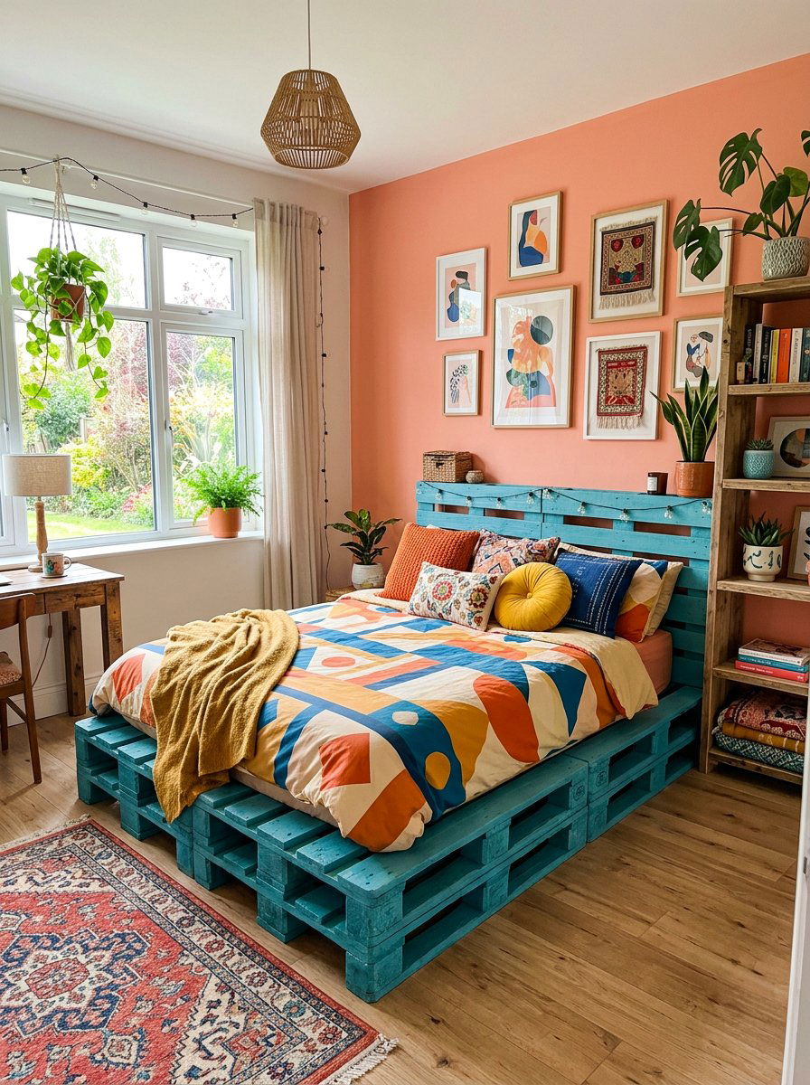 Painted pallet bed - 25 Full size pallet bed ideas