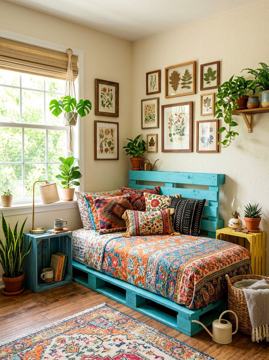Painted pallet bed - 25 Single pallet bed ideas
