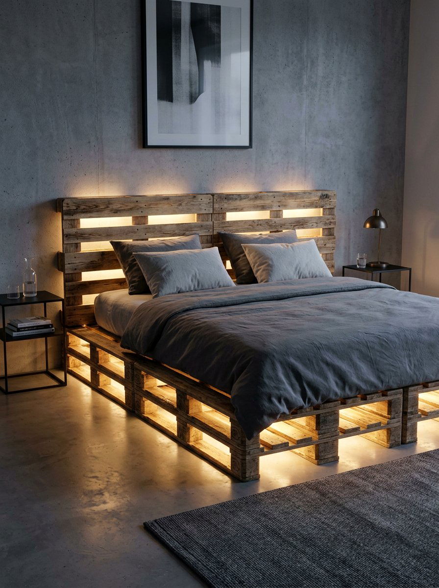 Painted pallet bed - 25 Industrial pallet bed ideas