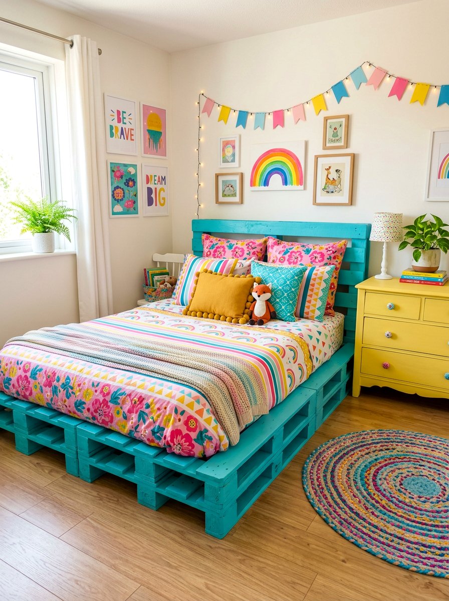 Painted pallet bed - 25 Pallet bed ideas for girls room