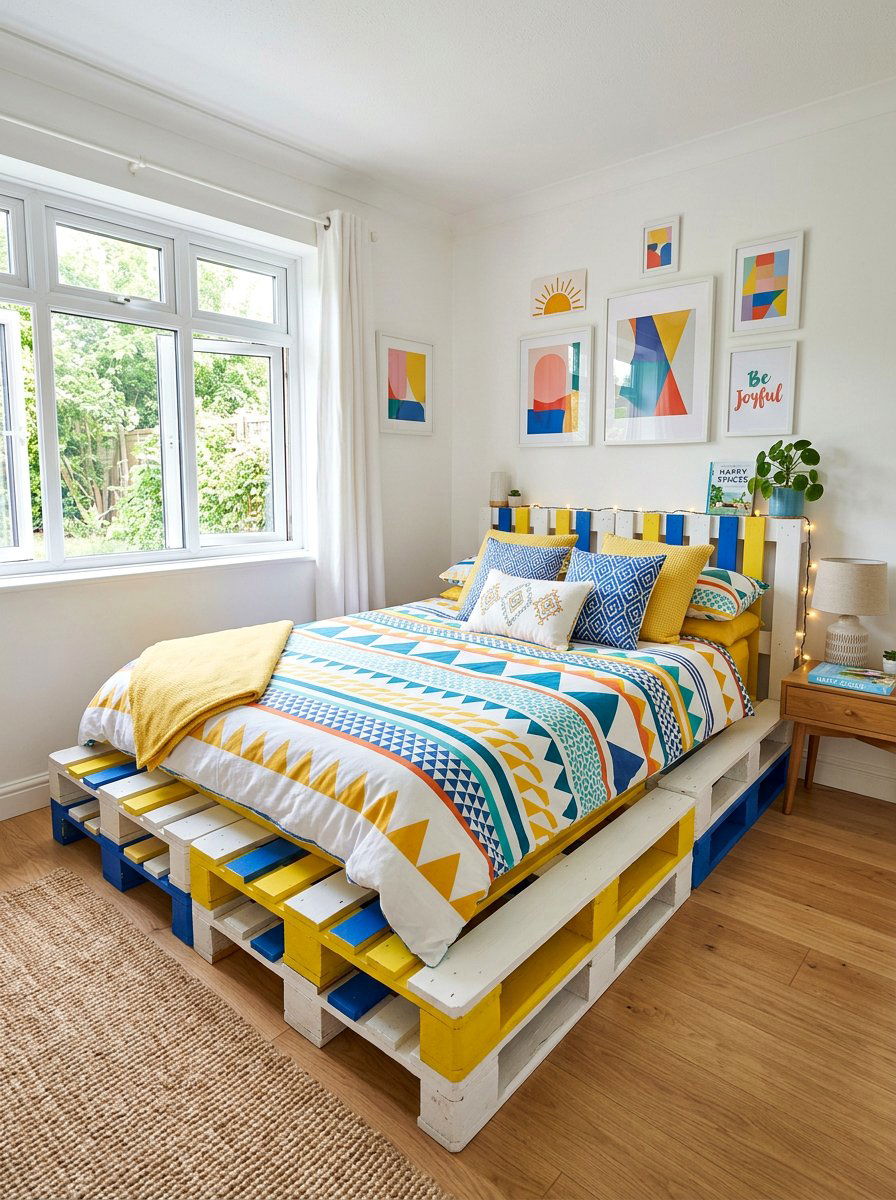 Painted pallet bed - 25 Pallet bed ideas for small bedroom