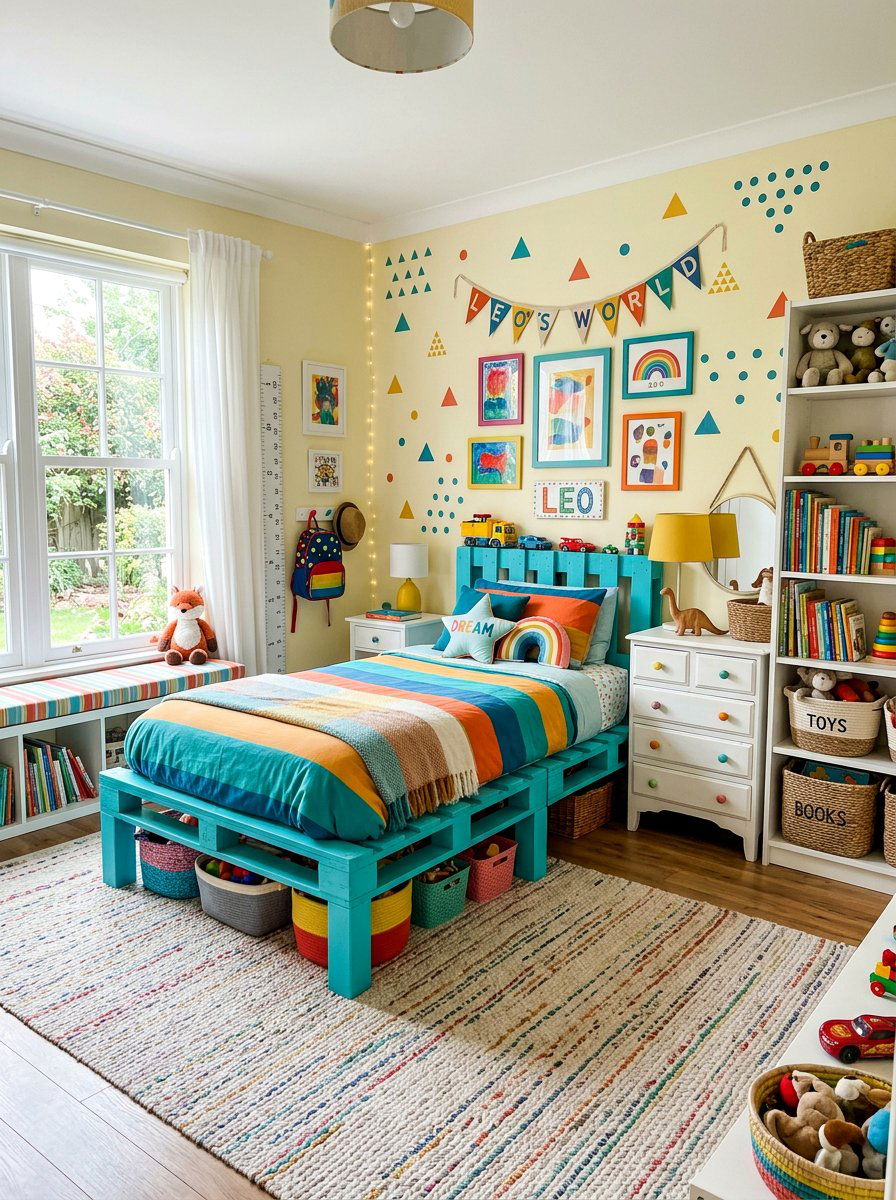 Painted pallet bed kids room - 25 Pallet Bed ideas for Kids
