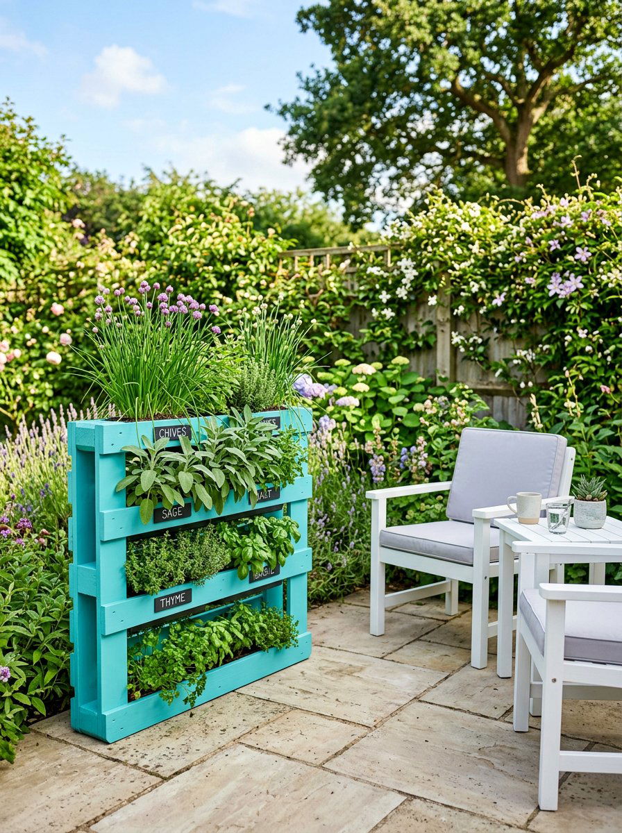 Painted pallet herb planter - 25 Pallet Vertical Herb Garden Ideas
