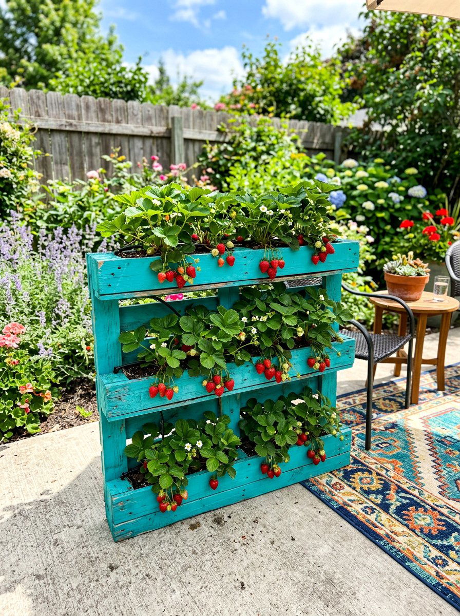 Painted pallet planter - 25 Pallet Strawberry Planter Ideas