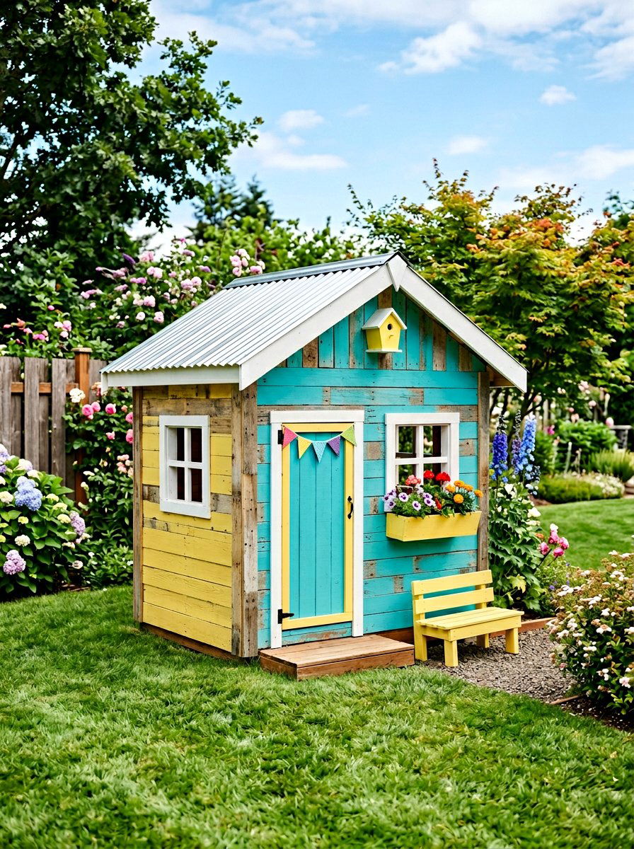 Painted pallet playhouse - 25 Pallet Playhouse for Kids Ideas