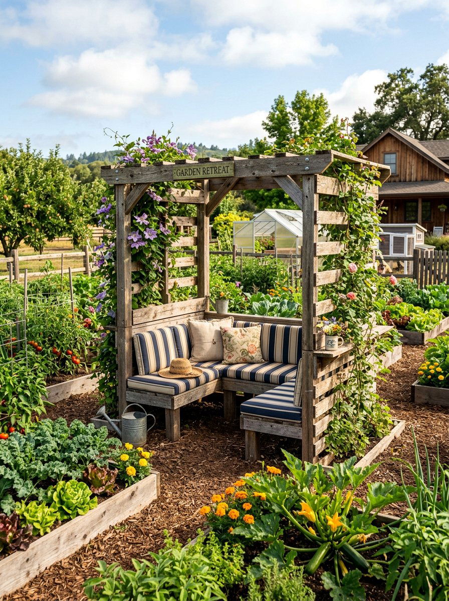 Pallet Arbor With Bench - 25 Pallet Arbor for Garden Ideas