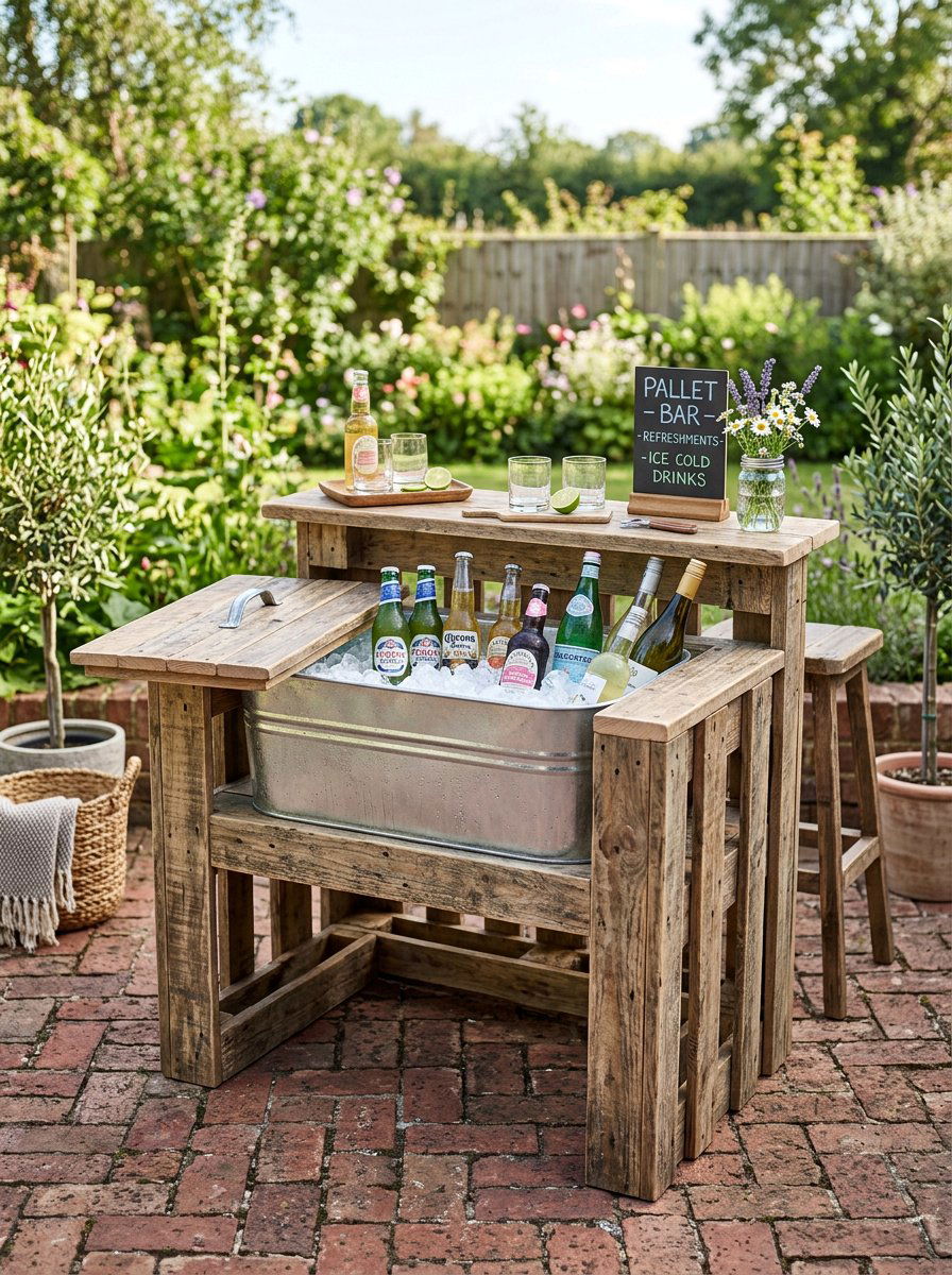 Pallet Bar With Cooler - 25 Pallet Wine Bar for Patio Ideas